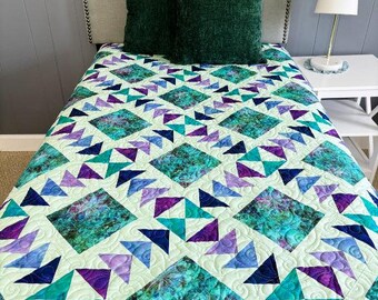 Handmade Harmony Throw Quilt READY TO SHIP in Venice on Mint Handcrafted by Myra Barnes of Busy Hands Quilts