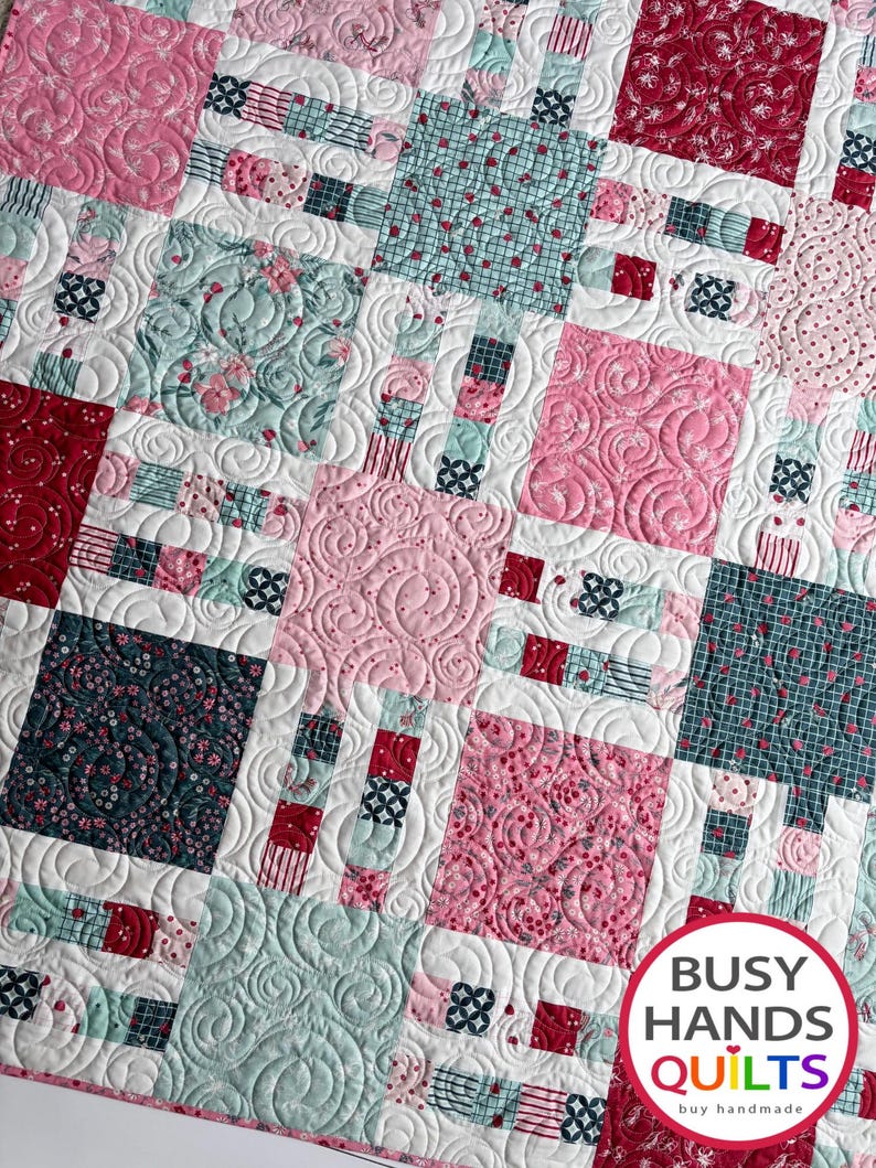 7 Sizes Picket Fence Quilt Pattern PDF DIGITAL DOWNLOAD, Easy and Quick, Baby Throw Twin Queen King, Layer Cakes or FQs, Busy Hands Quilts image 1