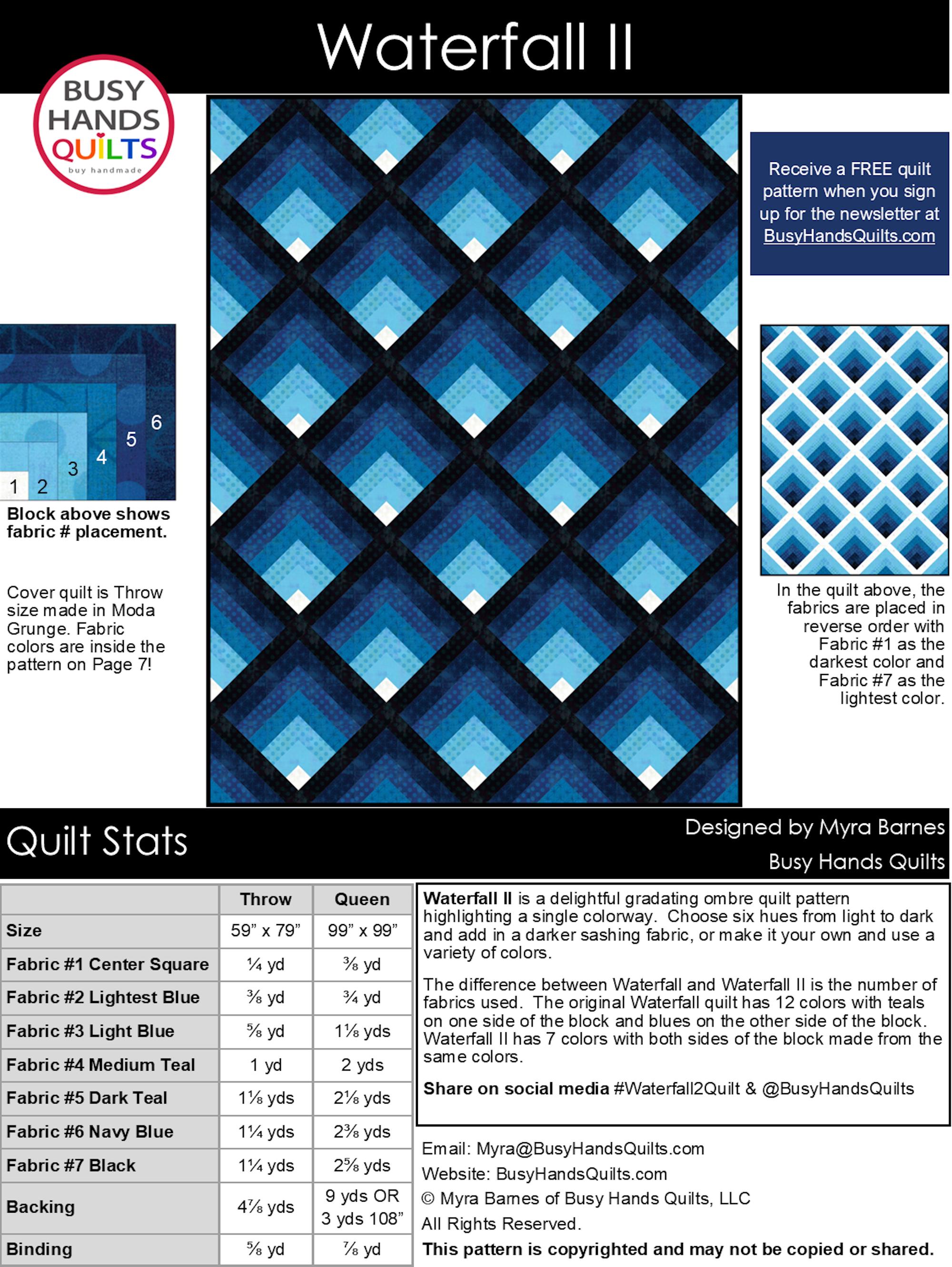 2 Sizes Waterfall II Quilt Pattern, PDF DIGITAL Download, Throw Queen ...