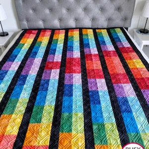 5 Sizes Rainbow Burst Quilt Pattern PRINTED, Stunning Rainbow Design, Easy Quilt Pattern, Baby Throw Twin Queen King, Busy Hands Quilts