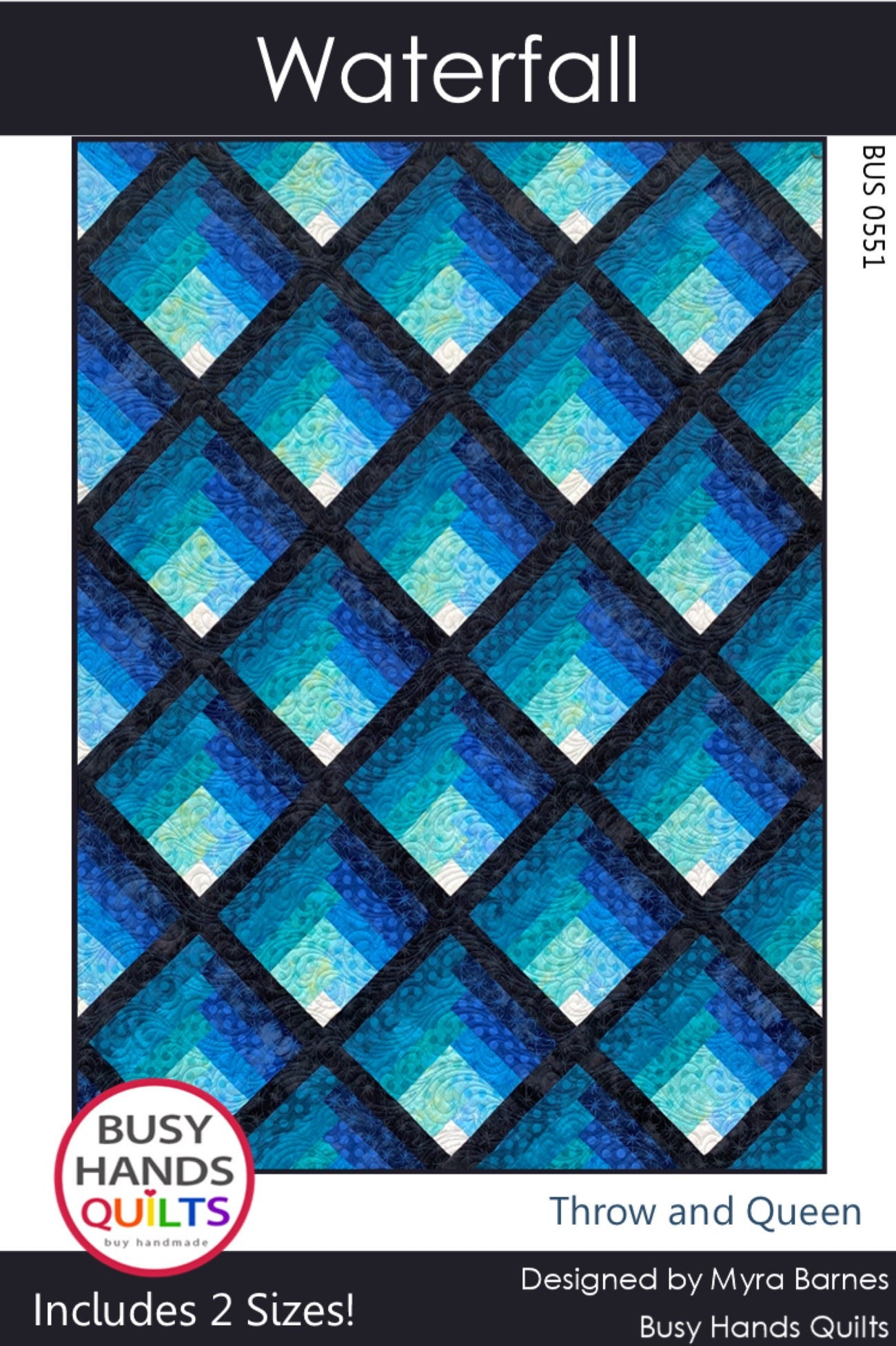 2 Sizes Waterfall Quilt Pattern PRINTED, Two Color Ombre Gradating Pattern, Throw and Queen, Colorwash Log Cabin Blocks, Busy Hands Quilts