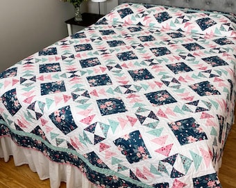 Handmade Harmony Long Queen or King Quilt in Berry Market READY TO SHIP Handcrafted by Myra Barnes of Busy Hands Quilts