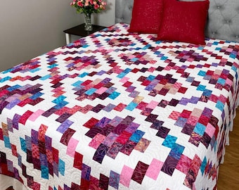 Handmade Brick Cottage Lane 2 Queen Quilt in Batiks READY TO SHIP Handcrafted by Myra Barnes of Busy Hands Quilts