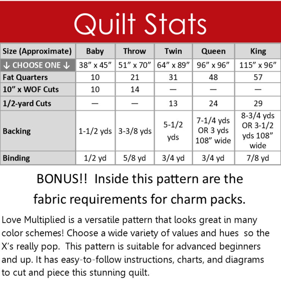 Love Multiplied PDF Quilt Pattern in 5 Sizes Baby to KingFQ Etsy