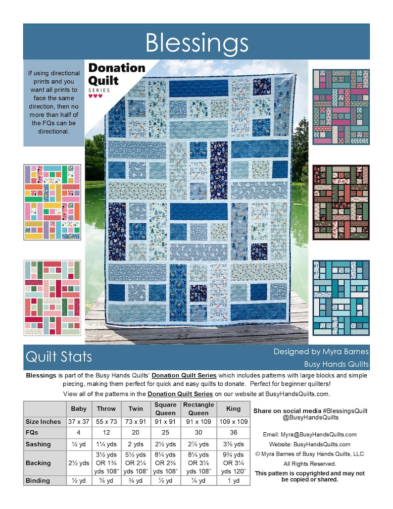 6 storlekar Blessings Quiltmönster PDF DIGITAL NEDLADDNING, Baby Throw Twin Queen King, Fat Quarter Friendly, Snabbt och enkelt, Busy Hands Quilts bild 3