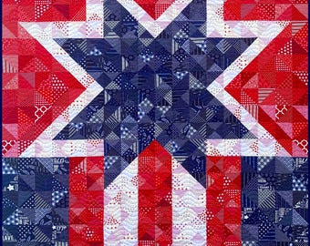 2 Sizes Star Spangled Quilt Pattern PDF DIGITAL DOWNLOAD, Red White and Blue Star Quilt, American Flag Quilt, Twin King, Busy Hands Quilts