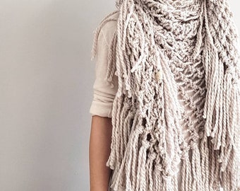 Knitting Pattern for the Knotty Scarf with Fringe - Knitting pattern for shawl, scarf knit pattern, scarf with tassels knitting pattern