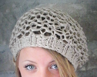 Bamboo Silk Slouchy Hat Pattern - Knit Hat Pattern, Summer Hat, Spring Hat, Boho Hat, Bohemian style hat, vegan-friendly hat, light knit hat