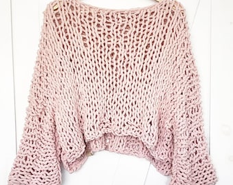 spring pullower loose knit light weight top boho top Loose knit cropped spring sweater,knit purple top colorful top crochet sweater
