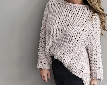 Velvet Knit Oversized Crop Sweater: Bulky Stitch Sweater, Oversized Knit Sweater, soft cozy big sweater, knit jumper