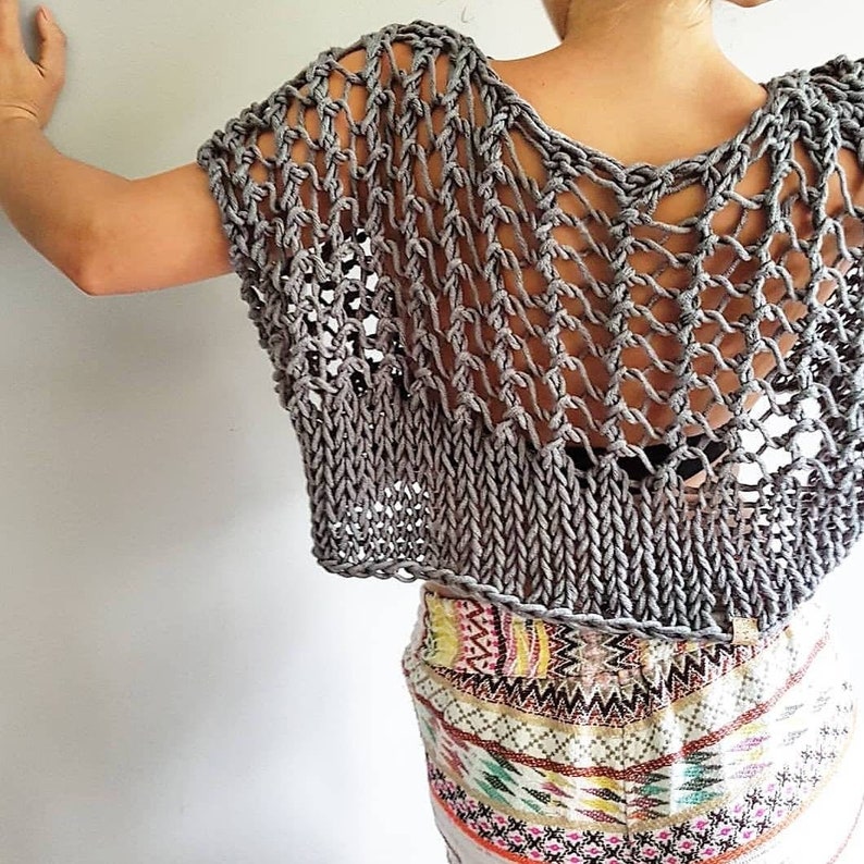 Knitting pattern for the Knotty Crop Top Festival crop, knit crop top, knitted chunky crop sweater, bikini cover up, summer sweater image 4