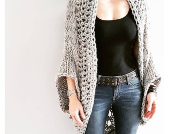 Rustic Oversized Shrug, handknit cardigan, long Chunky Wool Blend shrug,