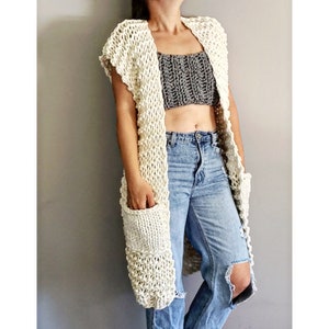 Knitting Pattern for the Midi Gilet - Big Stitch Vest, Knitted vest, oversized vest, knit sleeveless sweater, cotton vest, overcoat