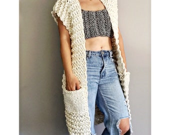 Wzór na kamizelkę midi: oversize'owa kamizelka z dużym ściegiem (wzór w formacie PDF)