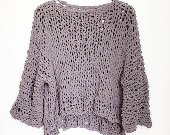 Boho Meets Grunge top - chenille sweater, knitted oversized sweater, knit crop top, airy knitted shrug, bulky knit, sweater, knitted sweater
