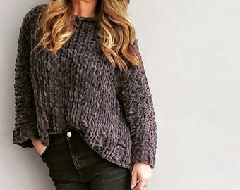 Velvet Big Little Crop - Big Sweater, Knitted oversized sweater, knit crop top, airy knitted shrug, bulky knit, sweater, knitted sweater