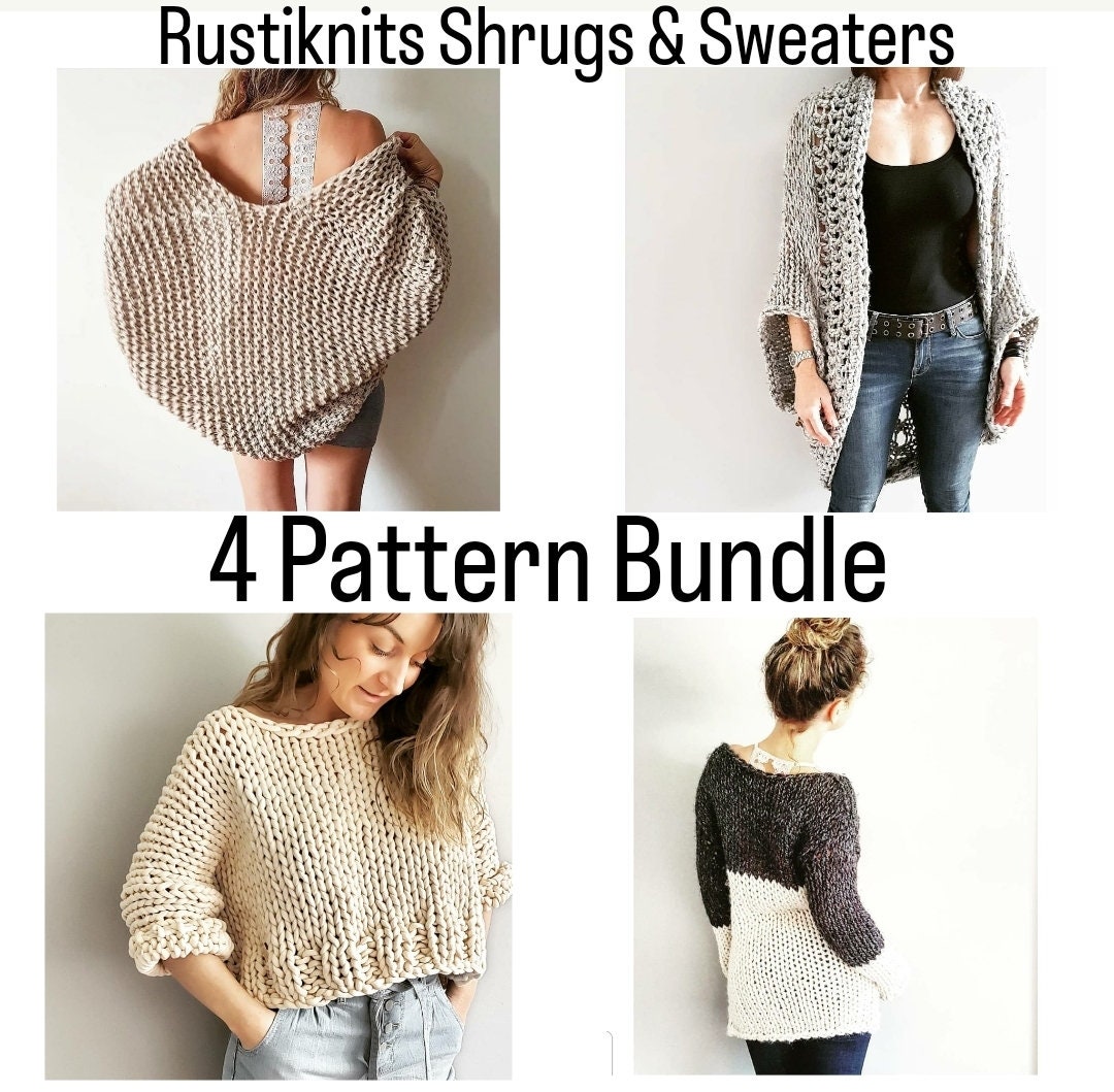 Chunky Knit Sweater Pattern Bundle: Oversized Shrug, Cardi (PDF Pattern ...