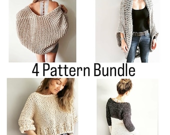 Chunky Knit Sweater Pattern Bundle: Oversized Shrug, Cardi (PDF Pattern)
