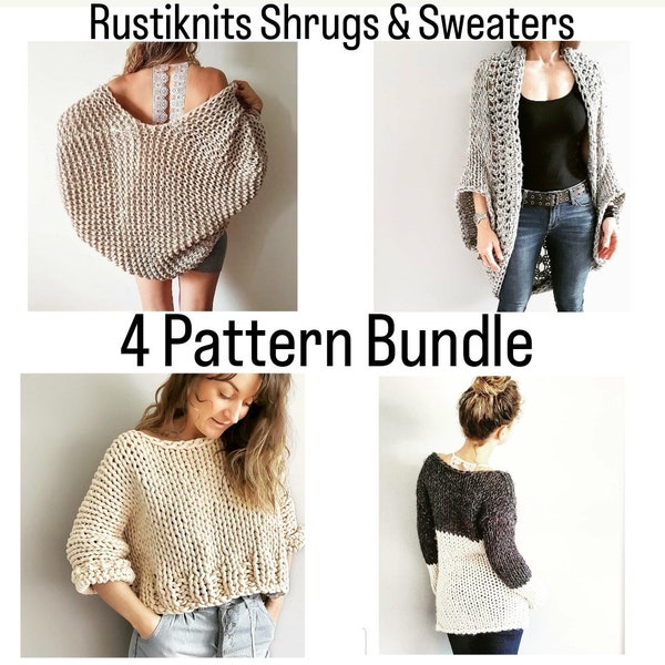 Knitting Pattern Bundle - chunky knit sweater, oversized shrug, knitted cardi, knit cardigan, baggy sweater, oversize sweater, beginner knit