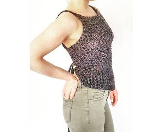 Crochet Corset Top: Bohemian Festival Crop - Wool Blend