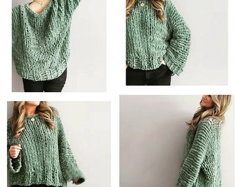 Sage Green Velvet Big Little Crop - Big Sweater, Knitted oversized sweater, knit crop top, knitted shrug, bulky knit, knitted sweater