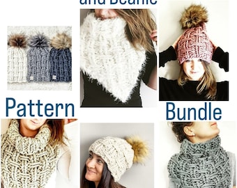 Pattern Bundle for the Coocoocachoo Dickey and Beanie - matching hat and scarf knitting pattern , hat and scarf set, hat knit pattern