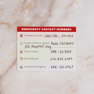 Emergency Contact Fridge Magnet • Phone Number & Address Quick Reference • For Parents, Sitter, Nanny, Caregiver, Grandparents.