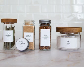 Matte White Modern Spice Label •  Waterproof Oil Resistant •  Pantry Organization • Multiple Sizes