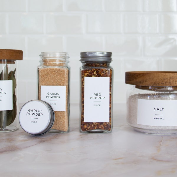 Matte White Modern Spice Label •  Waterproof Oil Resistant •  Pantry Organization • Multiple Sizes