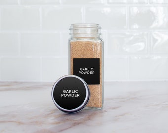 Plain Text Flat Black Minimalist Spice Labels • No Frills Plain Text • Waterproof and Oil Resistant • Pantry Organization • Multiple Sizes