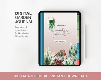 Digital Succulent Air Plant Garden Journal •  Garden & Yard Planning • Notebook for GoodNotes, Notability, etc.