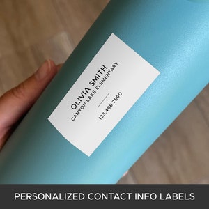 Personalized Item Labels with Name & Phone Number • Identity and Contact Information • Water Bottle School Stuff Labels