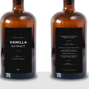 Script Black Vanilla Extract Labels • DIY, Homemade, Gift • Waterproof and Oil Resistant • Organize Your Pantry