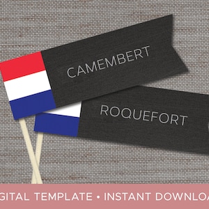 International Cheese Flags • Chalkboard with Country Icons • Digital Template • Use with Premium Cocktail Skewers