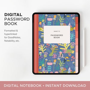 Jungle Theme Digital Password Notebook •  Password Tracker & Organizer • Notebook for GoodNotes, Notability, etc.
