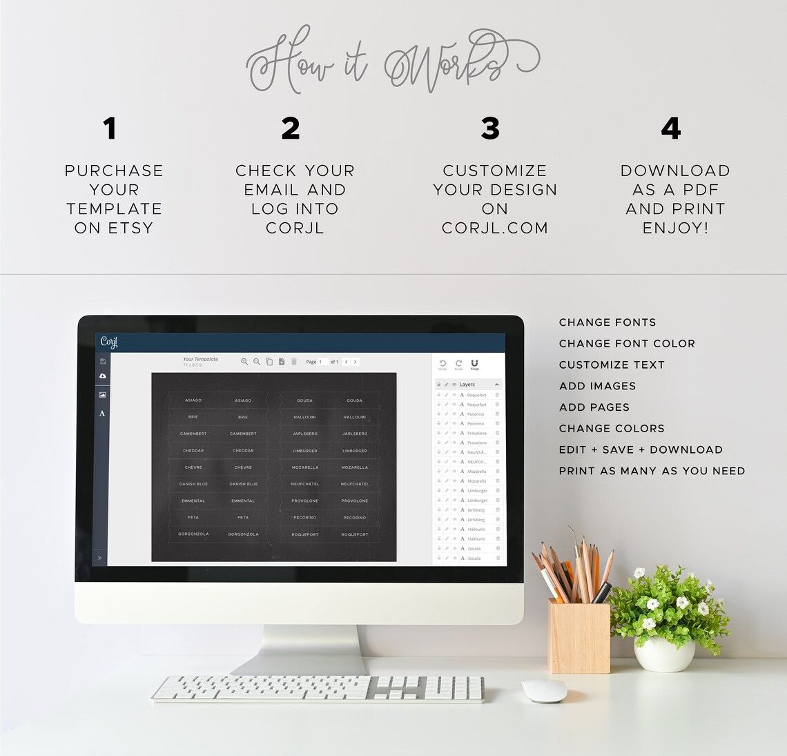 Chalkboard Cheese Flags Digital Template Cupcake Toppers & Etsy