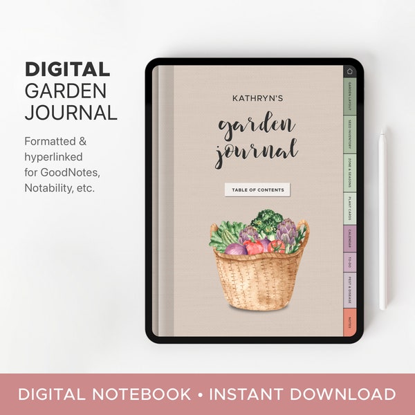 Digital Garden Journal •  Garden & Yard Planning • Notebook for GoodNotes, Notability, etc.