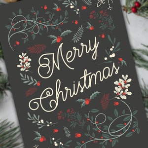 Personalized 5X7 Holiday Berries Greeting Card • Merry Christmas, Happy Holiday, Season&#39;s Greetings, Happy New Year • Envelopes Included
