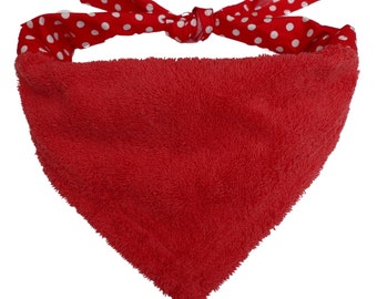 Red polka dot Droolbuster Dog Bib with absorbent terry towelling panel for dogs that drool  | Giant dog slobber bibs