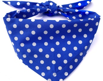 Blue Polka Dot Dog bandana / Tie on Spotty dog scarf /  cute pet gift / handmade dog accessory / pet neckerchief / Free UK delivery