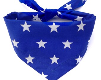 Blue and white star print dog bandana, a cute tie on neckerchief accessory and gift for dogs and puppies of all sizes | Handmade bandanas