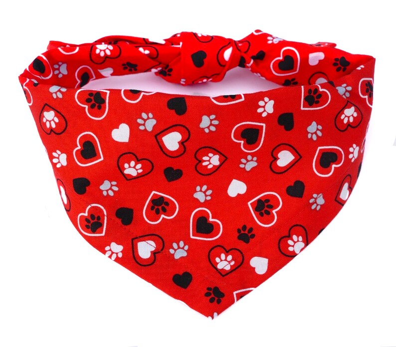 Heart and Pawprint Red Dog Bandana / Red Bandanas / Cute Etsy
