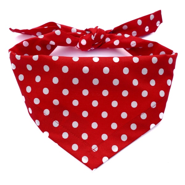 Red Polka Dot tie on dog bandana | spotty neckerchief gift for dogs | cute gift for puppy | handmade dog accessory