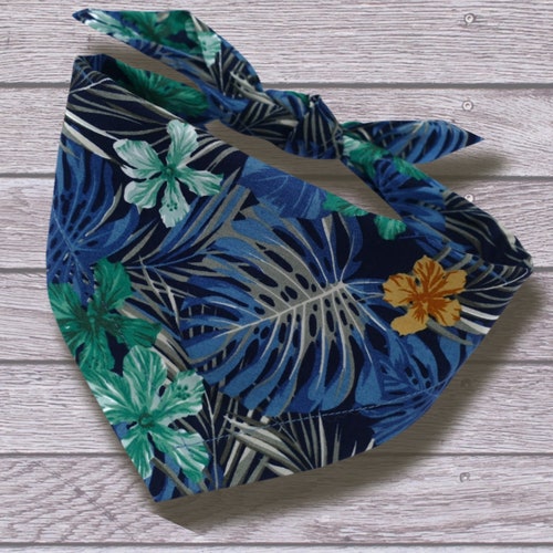 Blue Tropical Palm Dog Bandana / Hawaiian bandana / Tie on bandanas / Holiday dog accessory / summer bandanas /  / gifts for dogs