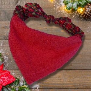 Red Tartan Droolbuster Dog Bib with absorbent terry towelling panel for dogs that drool  | Giant dog slobber bibs