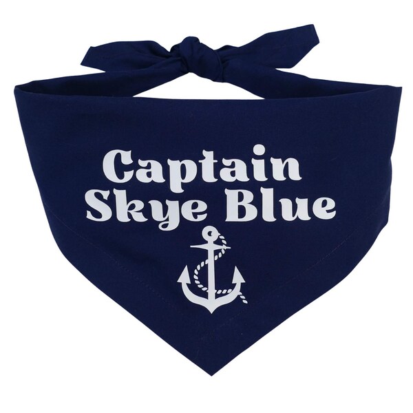 Personalised captain dog bandana / navy blue nautical dog scarf with name /  gift for puppy / anchor bandanas  / custom gifts for dogs