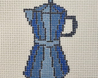 Italian coffee pot hand painted needlepoint canvas on 13 mesh