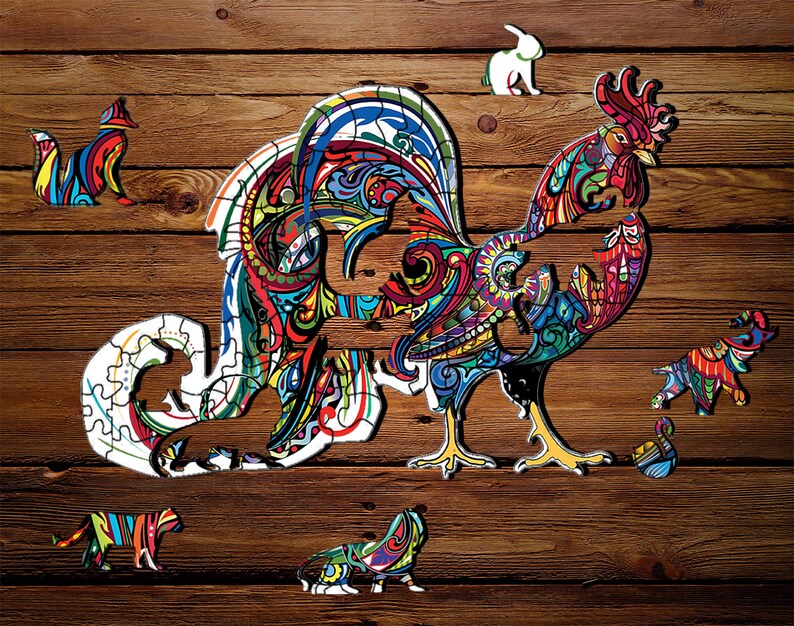 Wooden Jigsaw Puzzles for adults Wood Puzzle Rooster Chicken Etsy