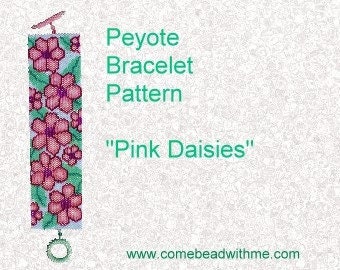 Modèle de bracelet Delica Peyotl | Marguerites roses | Modèle de bracelet bricolage