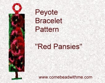 Delica Peyote Bracelet Pattern | Red Pansies | DIY Bracelet Pattern